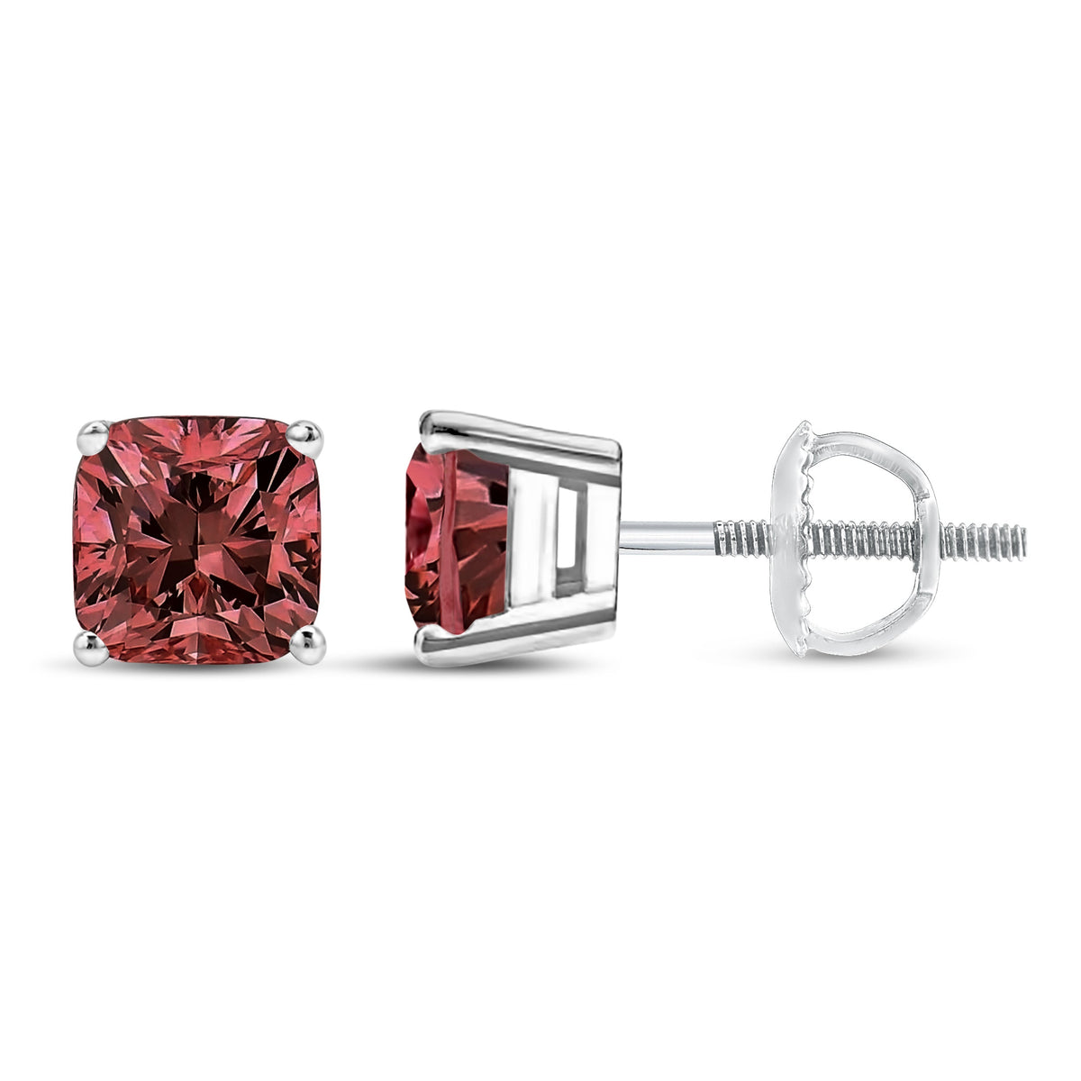 Pendientes solitarios clásicos de oro blanco de 14K de 1 1/2 quilates con diamantes cultivados en laboratorio de corte cushion rosa y engaste de 4 puntas (Color rosa, Claridad VS1-VS2)
