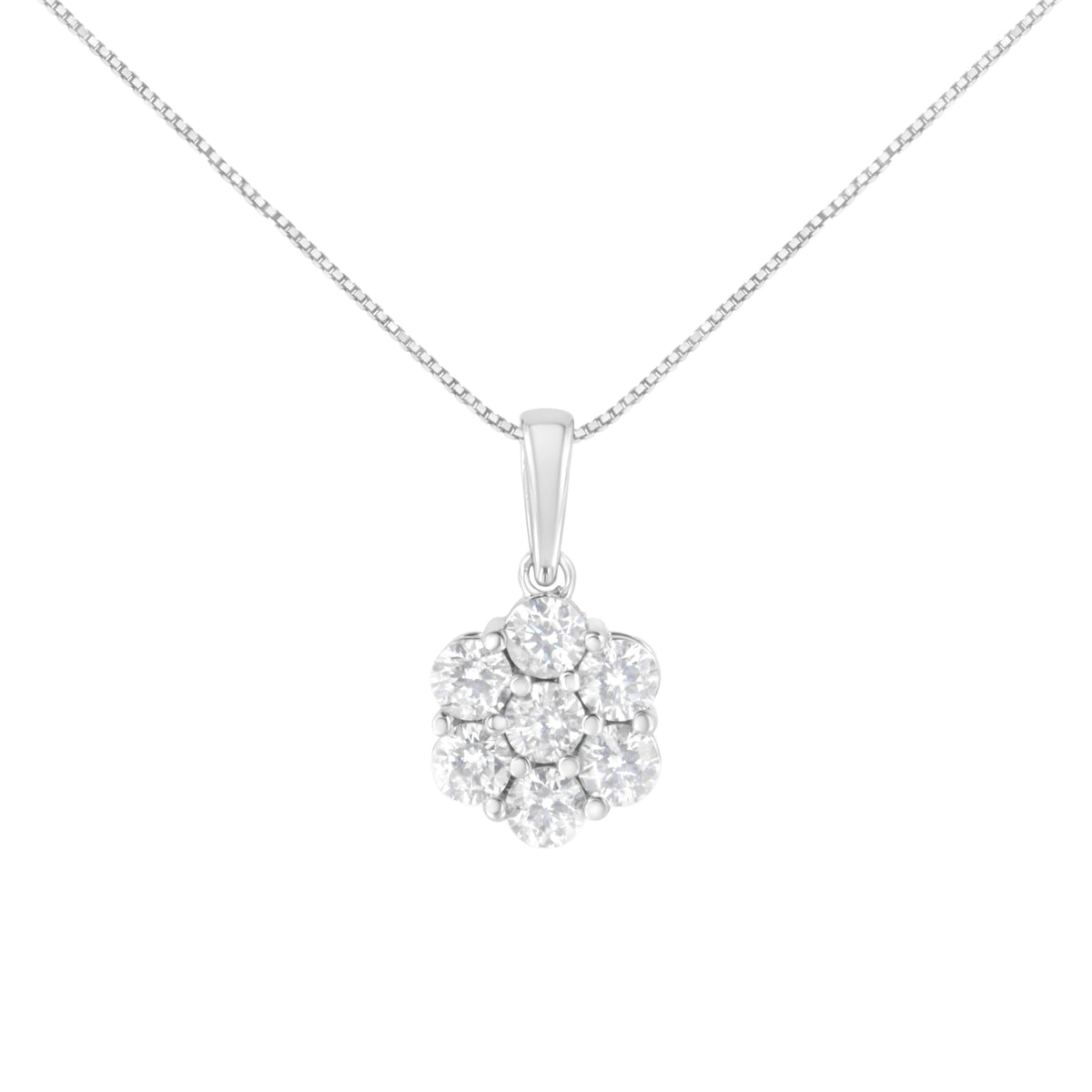 Collar con colgante de oro blanco de 14K con 2.00 quilates totales de diamantes redondos talla brillante de 7 piedras en forma de flor y 45 cm (color H-I, claridad SI2-I1)