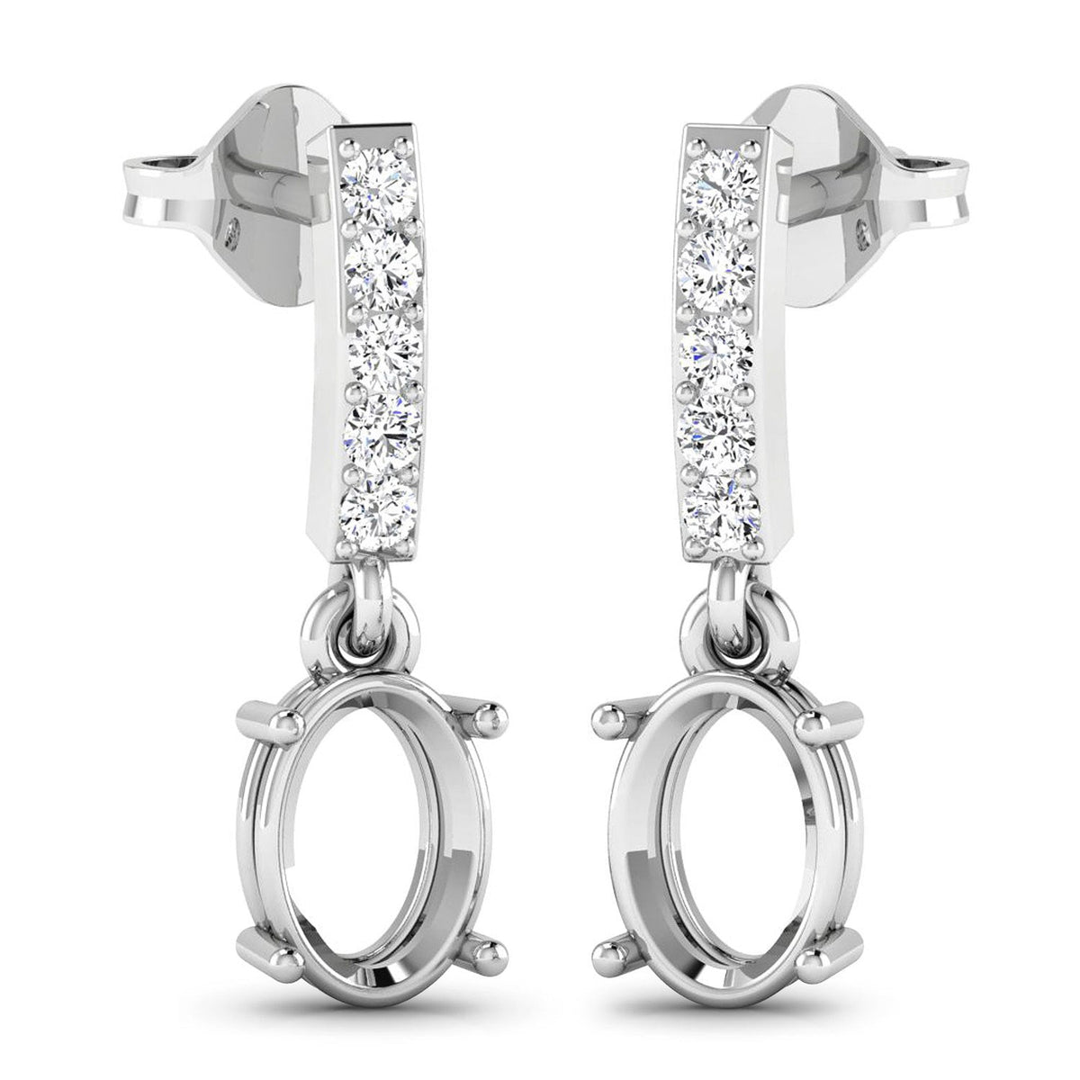 Pendientes de oro blanco de 14 quilates con montura de diamantes blancos genuinos de 0,14 quilates - admiten gemas ovaladas de 7x5 mm