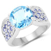 Anillo de plata de ley .925 con topacio azul y tanzanita auténticos de 4,77 quilates