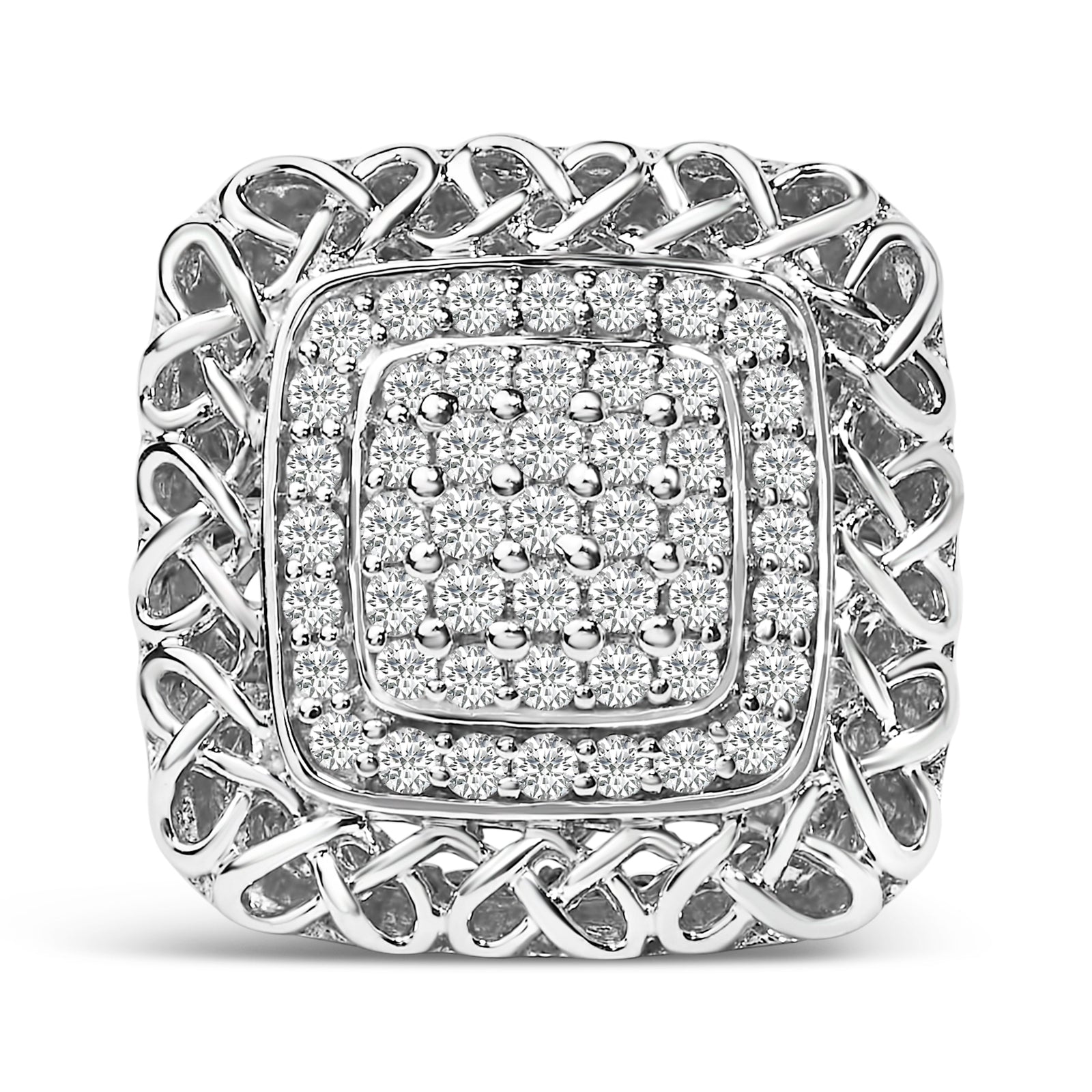 Anillo de cóctel de nudo celta de plata de ley con diamantes de 1,0 Cttw