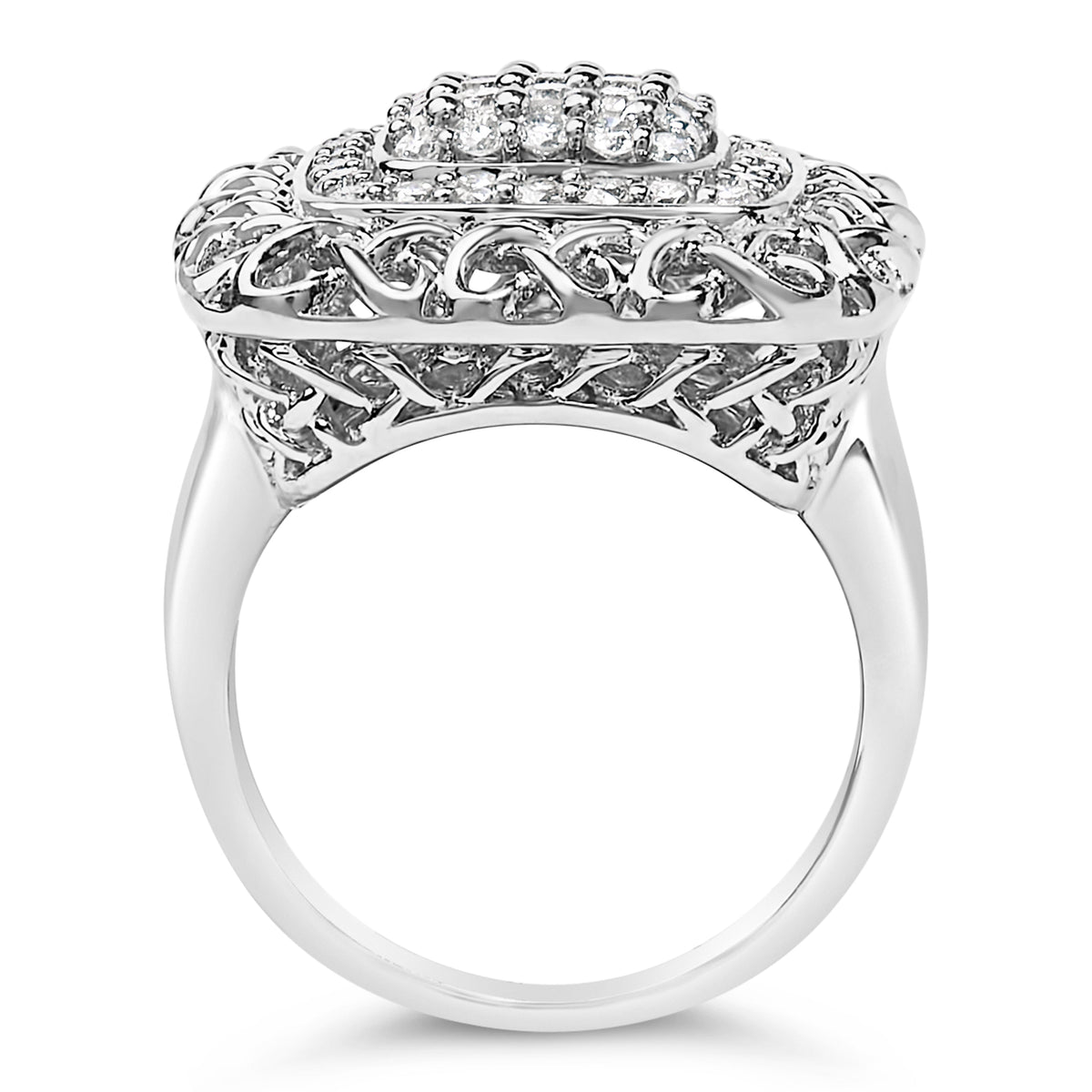 Anillo de cóctel de nudo celta de plata de ley con diamantes de 1,0 Cttw