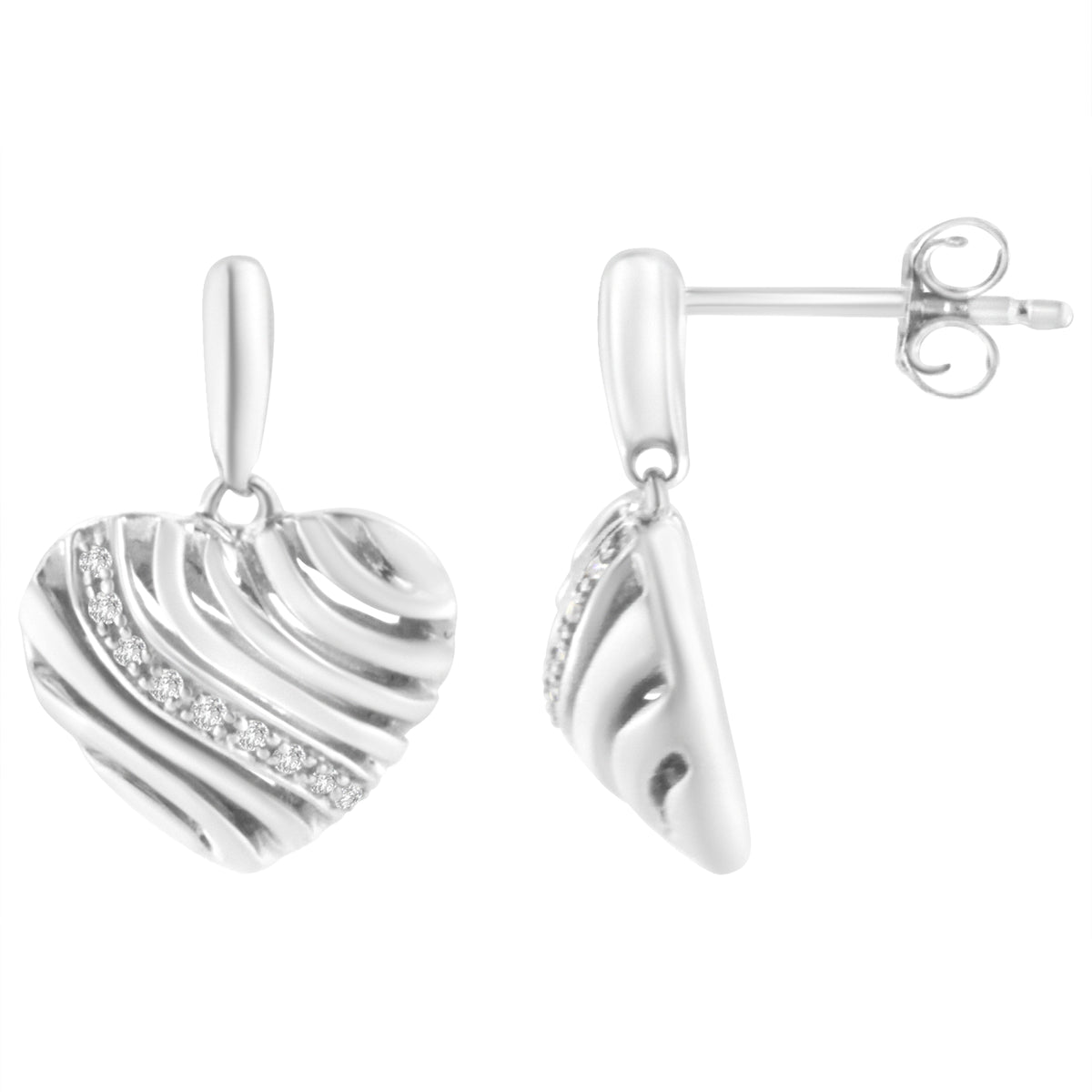 Pendientes de Plata de Ley con Corazón Acentuado con Diamantes (I-J, I1-I2)