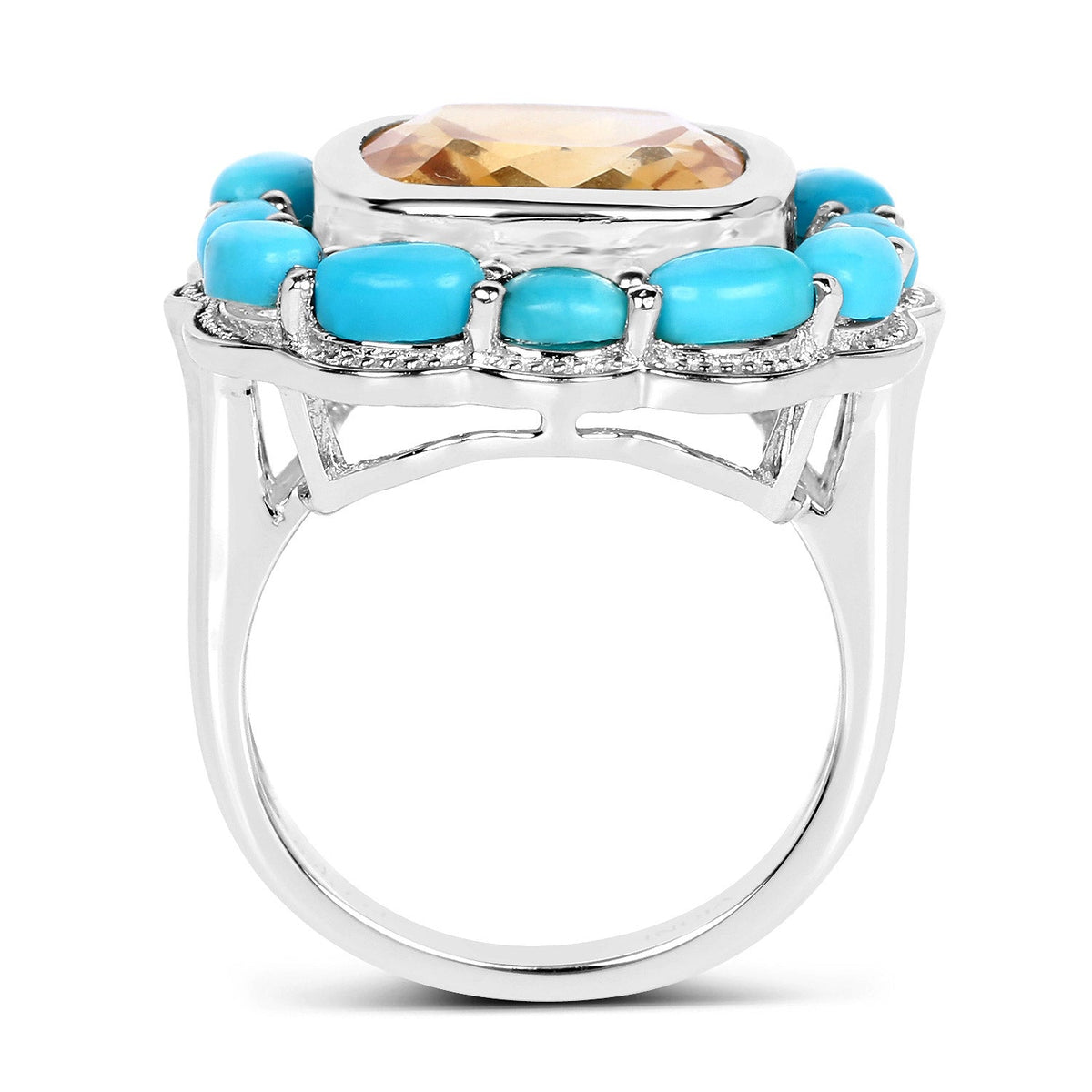 Anillo de plata de ley .925 con citrino y turquesa auténticos de 9.26 quilates
