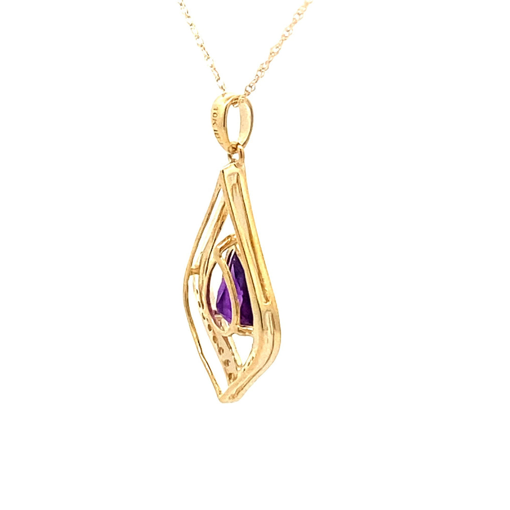 Colgantes de moda de amatista y diamante, oro amarillo de 10 quilates