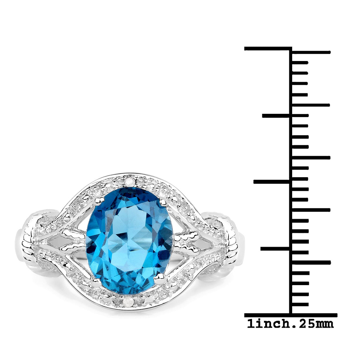 Anillo de plata de ley .925 con topacio azul Londres y diamante blanco genuinos de 3.26 quilates