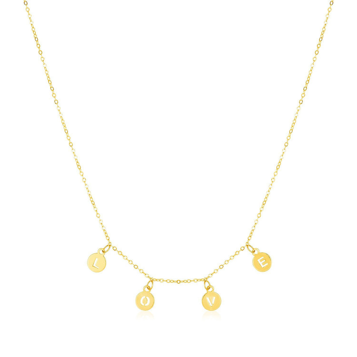 Gargantilla de oro amarillo de 14 quilates con circonitas en forma de círculo y mensaje "Love"