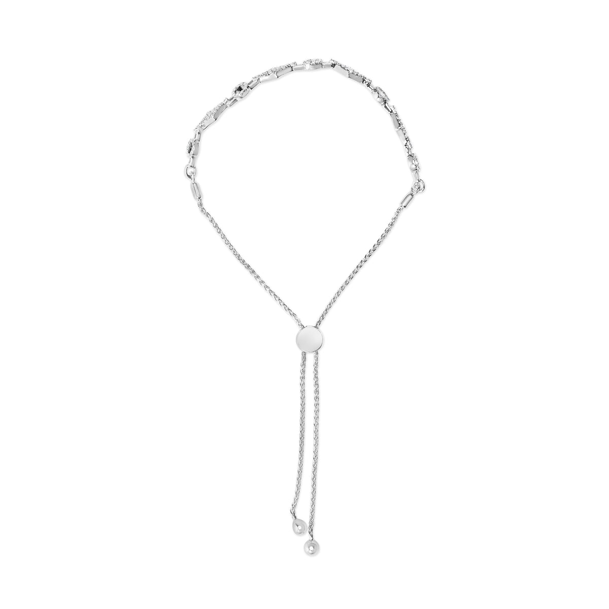 Pulsera bolo ajustable de plata de ley .925 con 1/2 quilate total de diamante, eslabones alternos de círculo y cometa (color I-J, claridad I3) - 4 a 10 pulgadas
