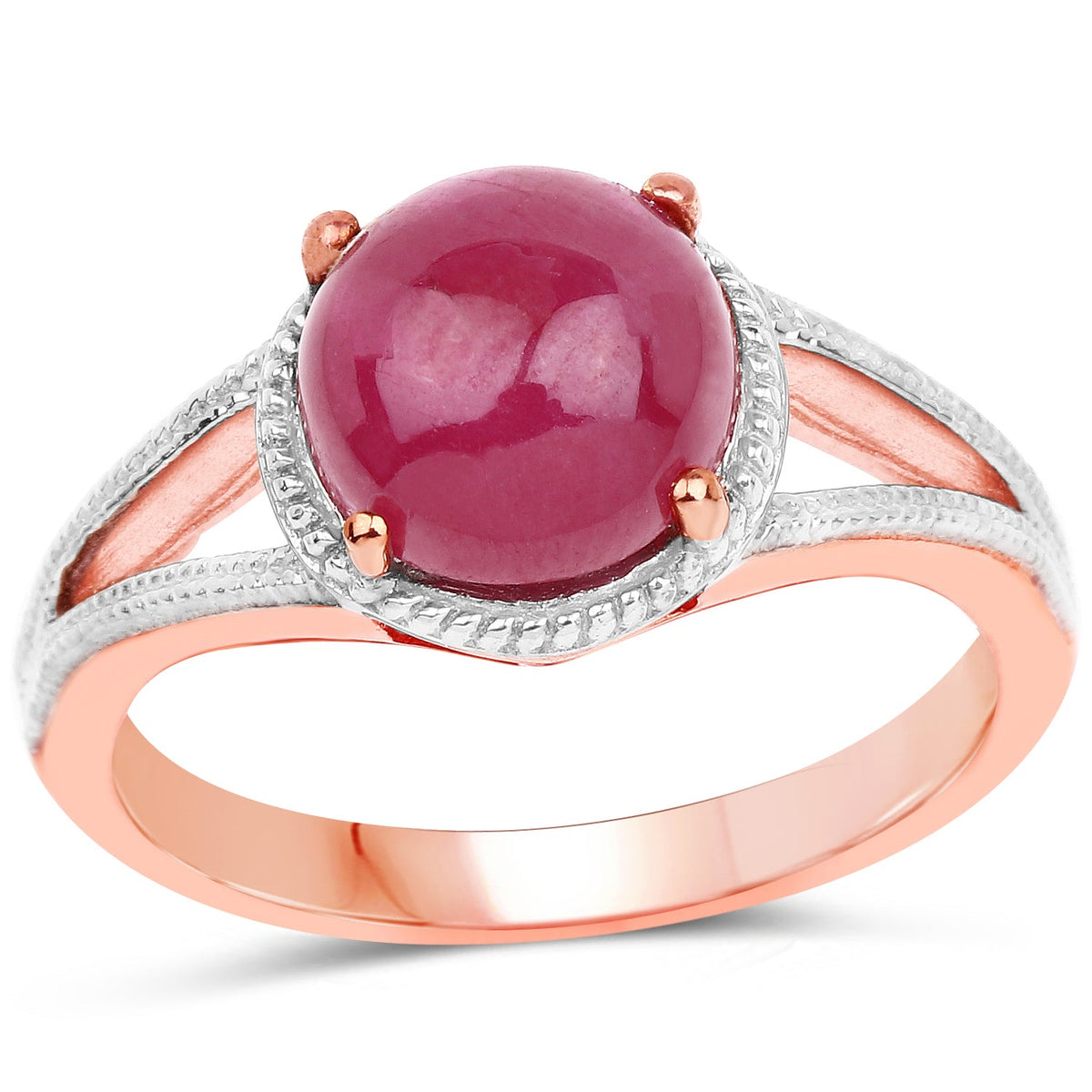 Anillo de plata de ley .925 con rubí de 5,05 quilates relleno de cristal y chapado en oro rosa de 14 quilates