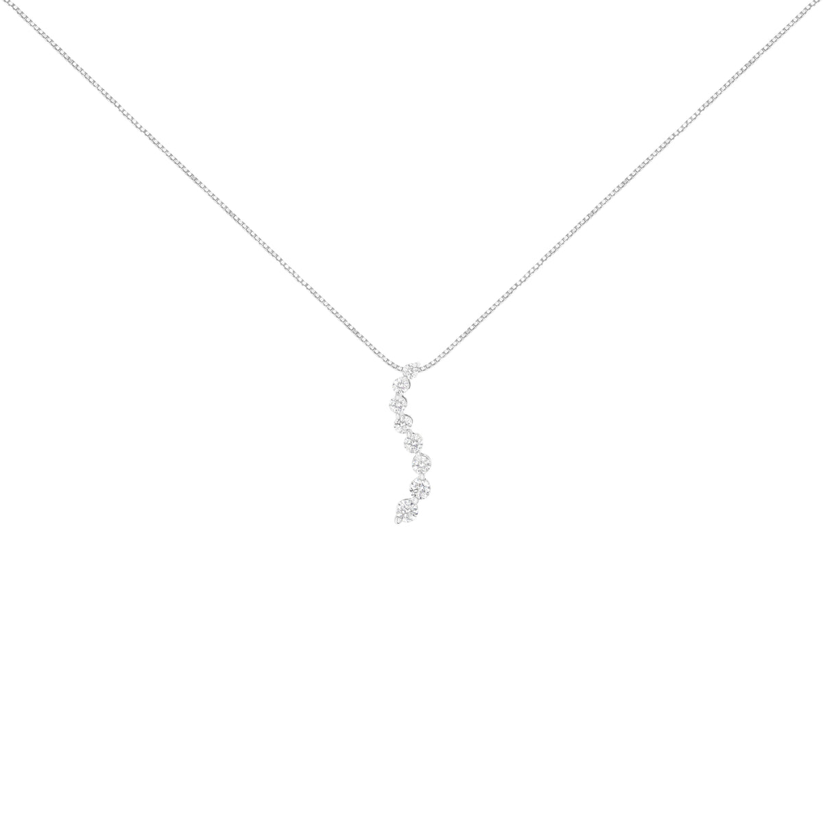 Colgante de oro blanco de 14k con certificación AGS, 3.0 quilates de diamantes baguette y de talla redonda brillante, estilo "Journey", collar de 18" (color F-G, claridad I1-I2)
