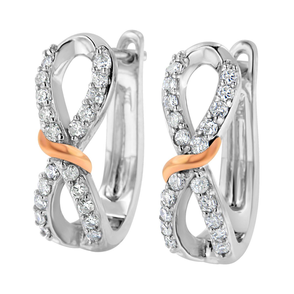 Pendientes de aro infinitos y de cinta de oro blanco y rosa de 10 quilates con diamantes de 1/3 Cttw (color H-I, claridad I1-I2)