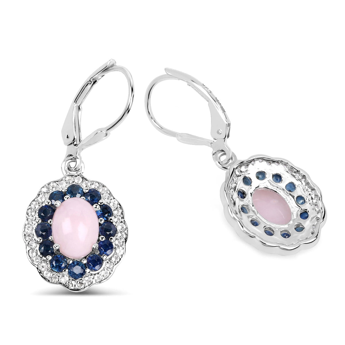 Pendientes de plata de ley .925 con ópalo auténtico de 4.00 quilates, zafiro rosa, azul y topacio blanco