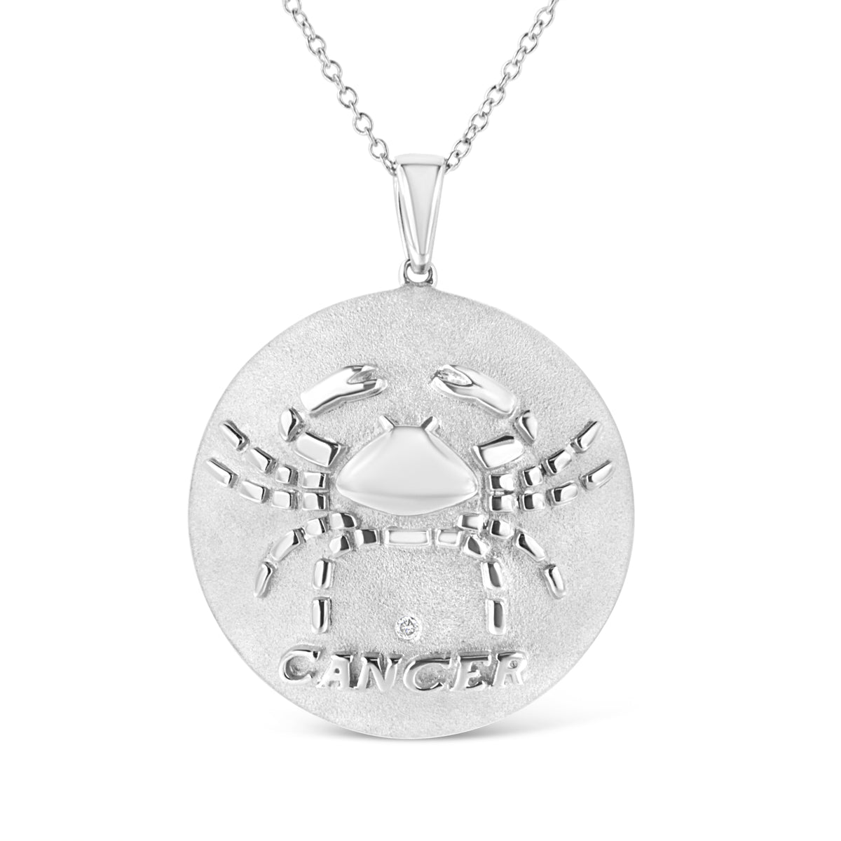 Collar con colgante de medallón de plata de ley .925 con diseño de zodiaco Cáncer y acento de diamante de 45,7 cm (color K-L, claridad I1-I2)