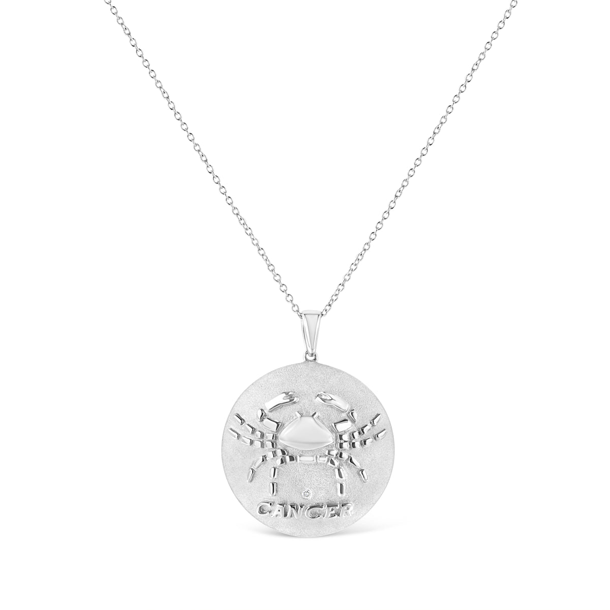 Collar con colgante de medallón de plata de ley .925 con diseño de zodiaco Cáncer y acento de diamante de 45,7 cm (color K-L, claridad I1-I2)