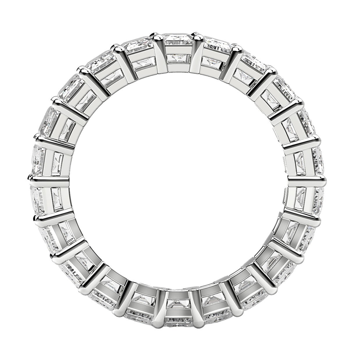 Anillo de la eternidad con diamantes de talla esmeralda cultivados en laboratorio en oro blanco de 14k (4 quilates totales FG/VS2)