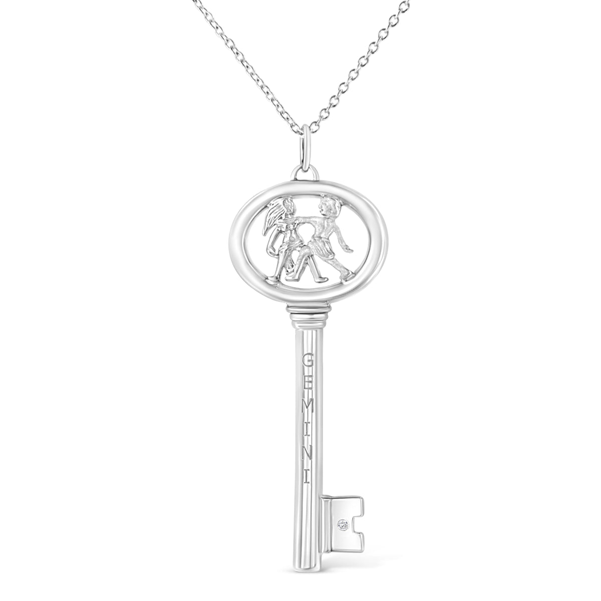 Collar con colgante de plata de ley .925 con diseño de clave del Zodíaco Virgo con acento de diamante de 18" (color K-L, claridad I1-I2)