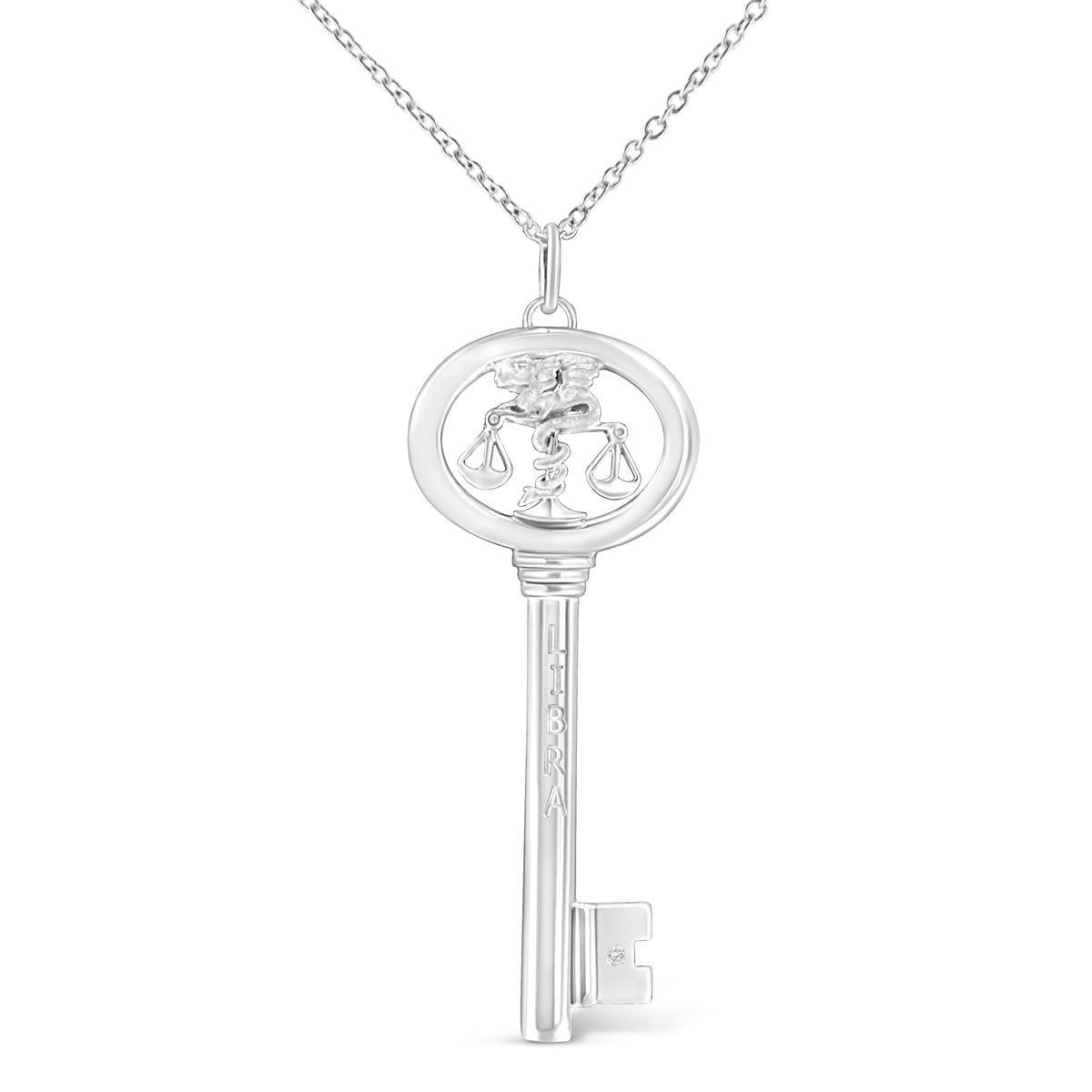 Collar con colgante de plata de ley .925 con diseño de clave del Zodíaco Virgo con acento de diamante de 18" (color K-L, claridad I1-I2)