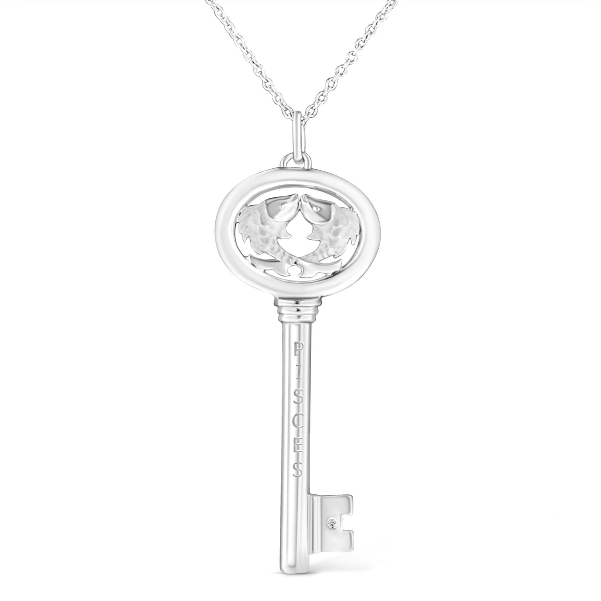 Collar con colgante de plata de ley .925 con diseño de clave del Zodíaco Virgo con acento de diamante de 18" (color K-L, claridad I1-I2)