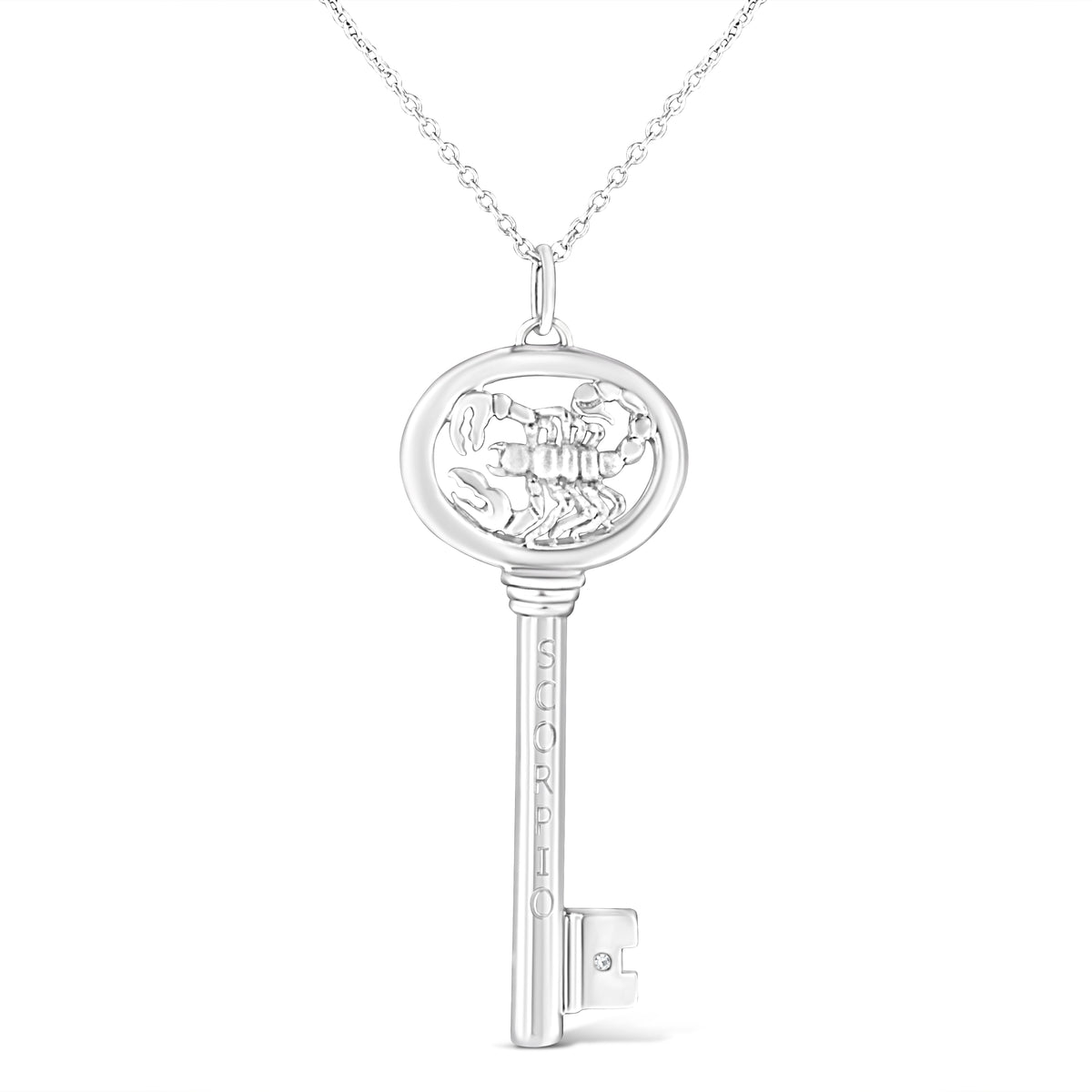 Collar con colgante de plata de ley .925 con diseño de clave del Zodíaco Virgo con acento de diamante de 18" (color K-L, claridad I1-I2)