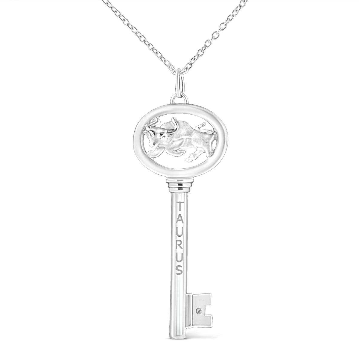 Collar con colgante de plata de ley .925 con diseño de clave del Zodíaco Virgo con acento de diamante de 18" (color K-L, claridad I1-I2)