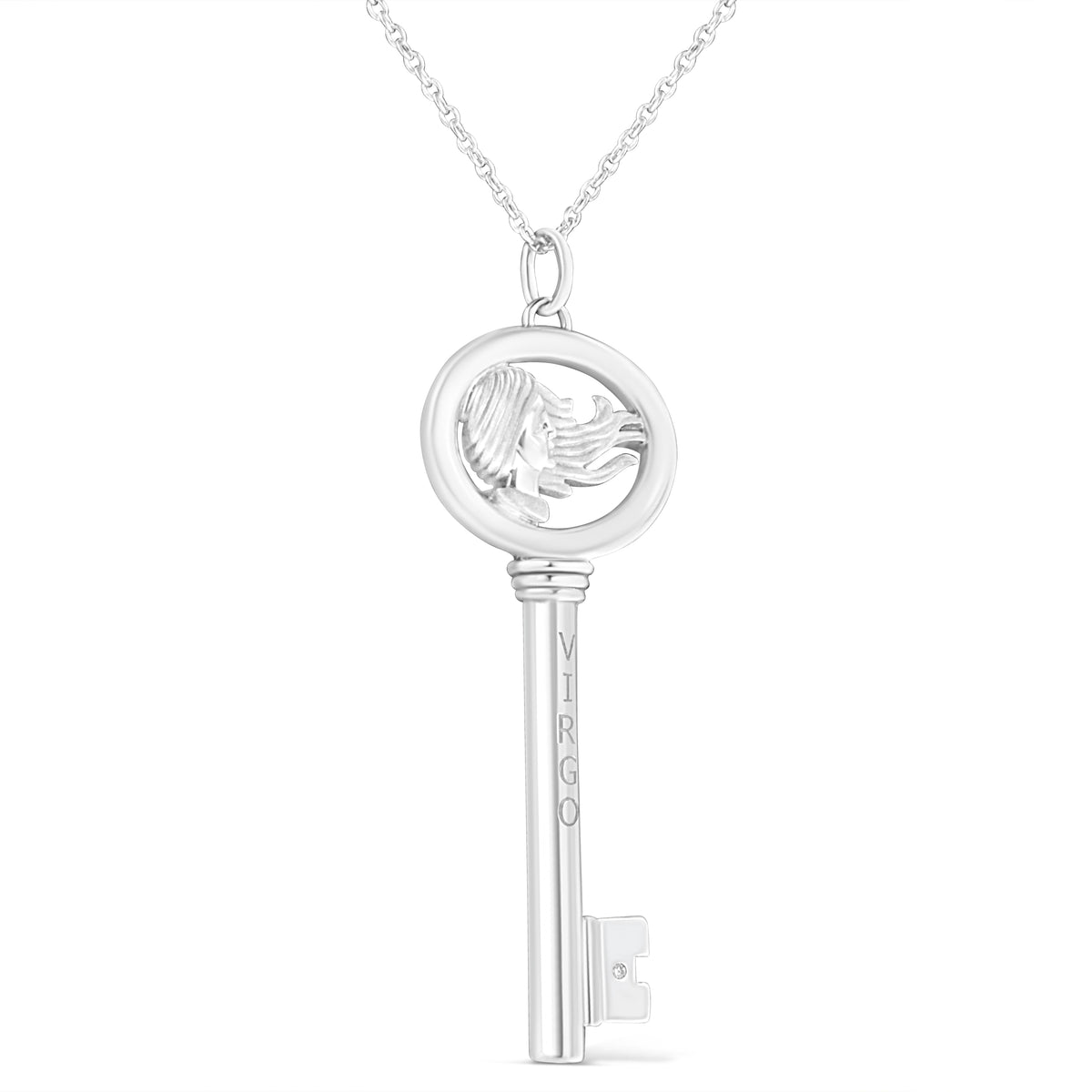 Collar con colgante de plata de ley .925 con diseño de clave del Zodíaco Virgo con acento de diamante de 18" (color K-L, claridad I1-I2)