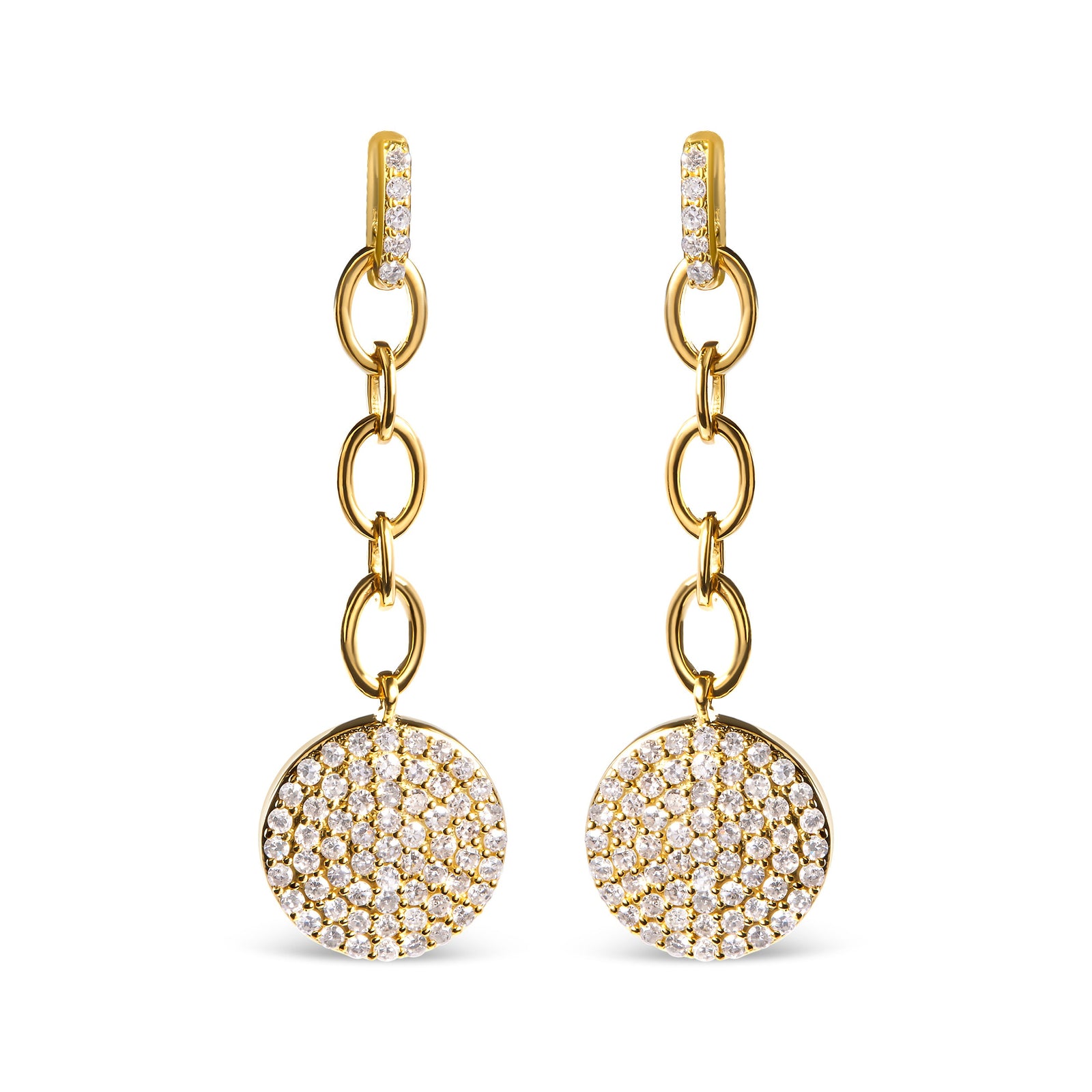 14K Yellow Gold 1.0 Cttw Diamond Chain Cluster Dangle Chain Earrings (I-J Color, I1-I2 Clarity)