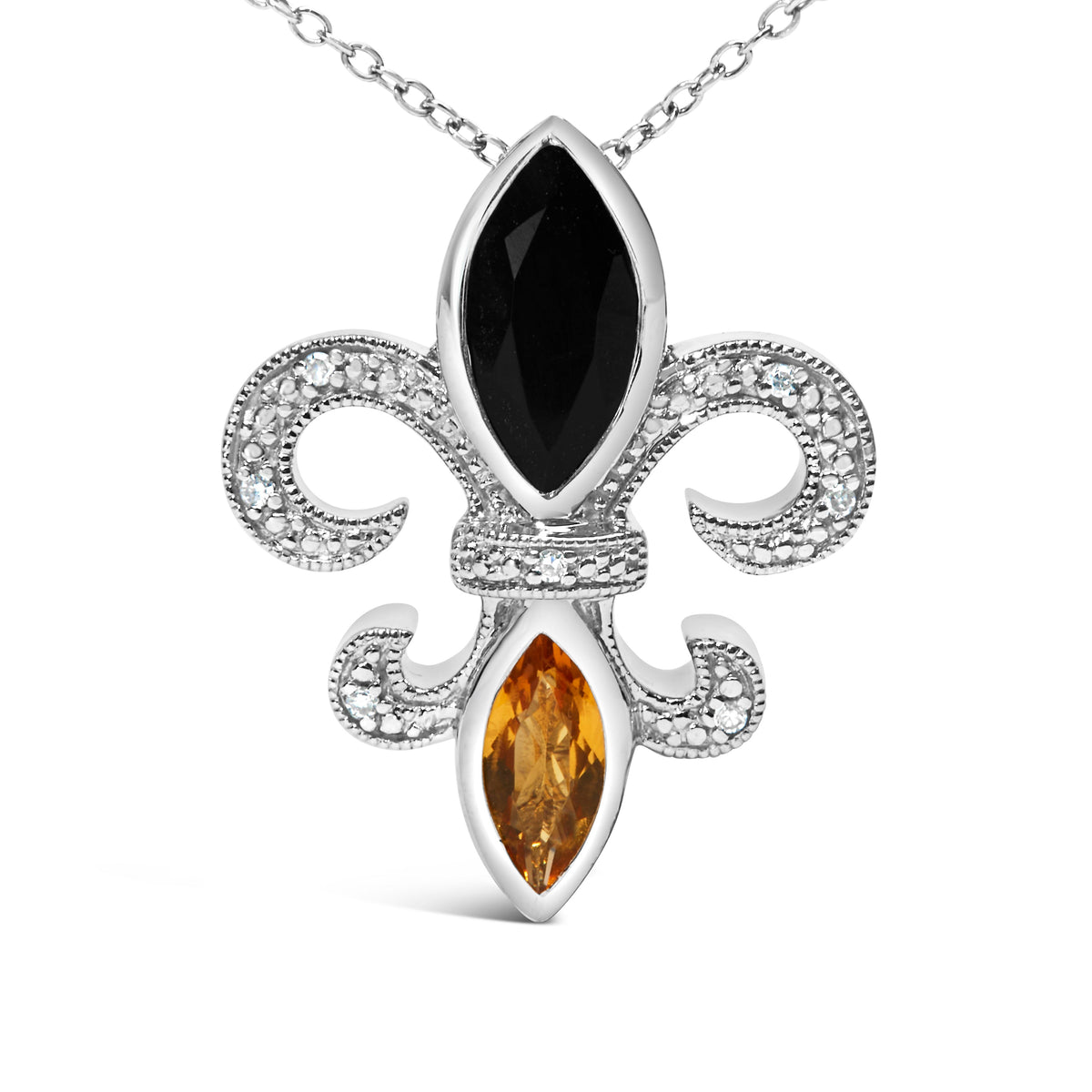 Colgante de flor de lis de plata de ley .925 con ónix, citrino y acento de diamante (Color H-I, Claridad SI1-SI2) - 18"