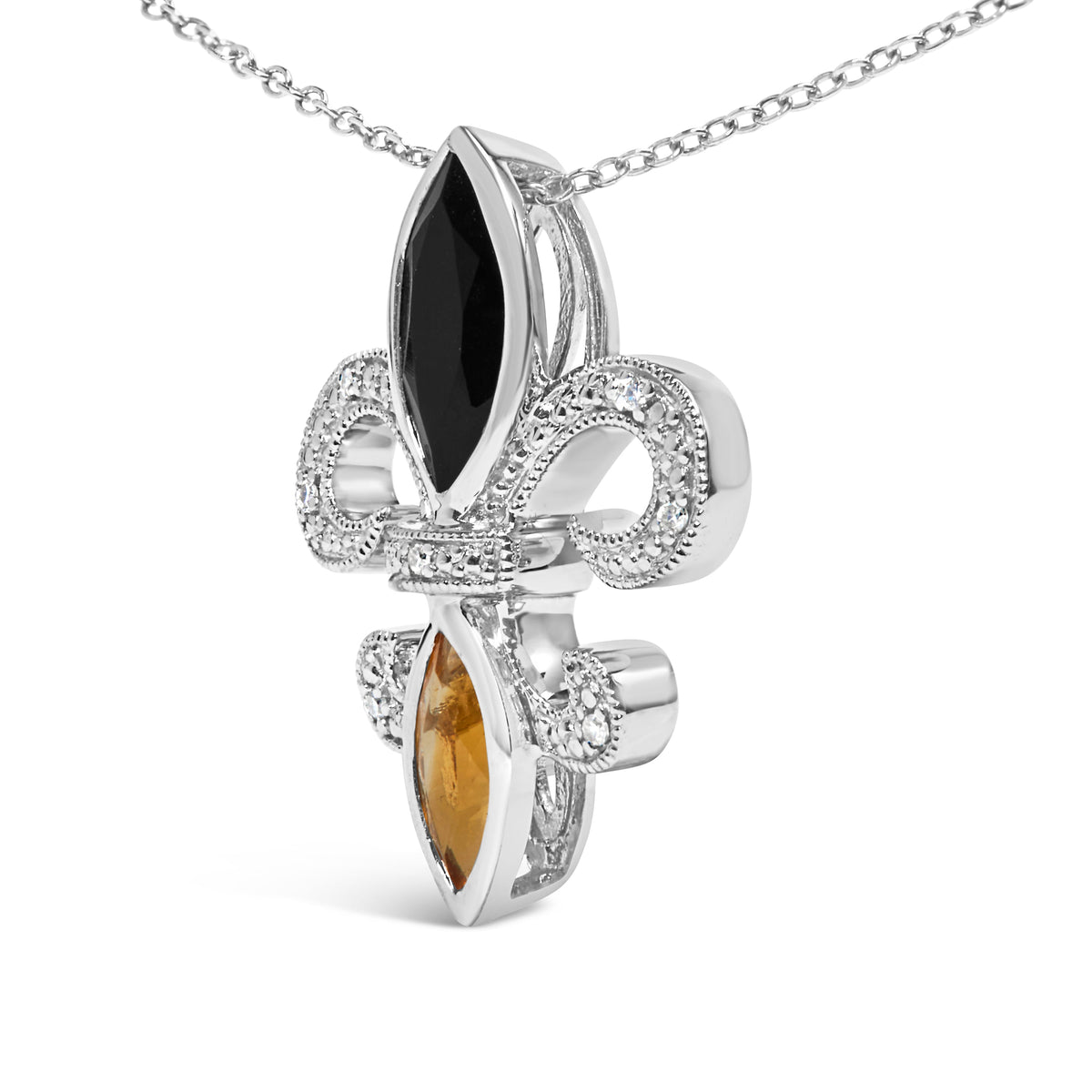 Colgante de flor de lis de plata de ley .925 con ónix, citrino y acento de diamante (Color H-I, Claridad SI1-SI2) - 18"