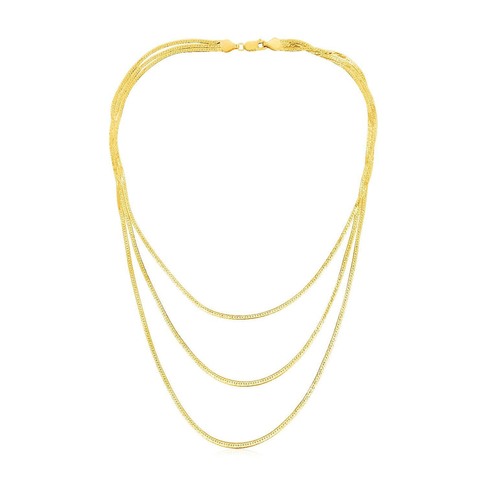 14k Yellow Gold Three Strand Herringbone Chain Necklace