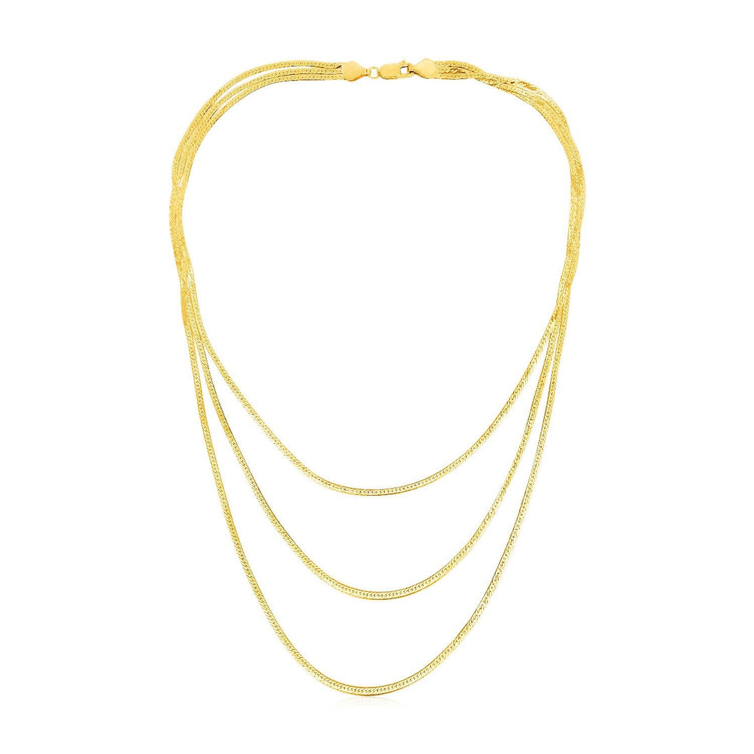 14k Yellow Gold Three Strand Herringbone Chain Necklace