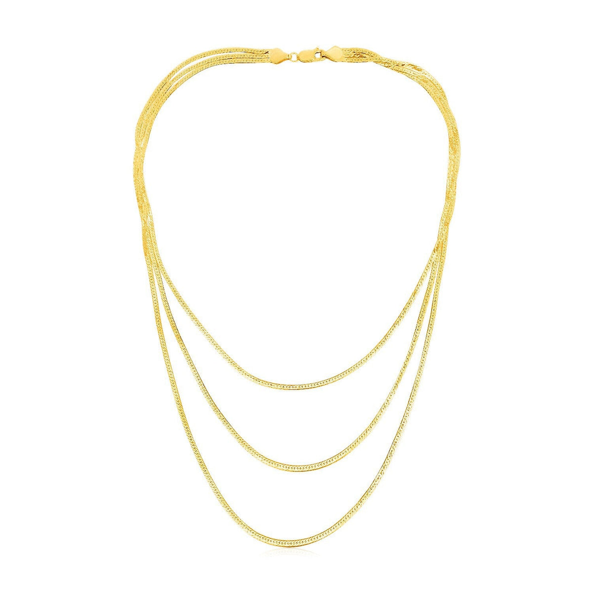 Collar de cadena de espiga de tres hilos de oro amarillo de 14k