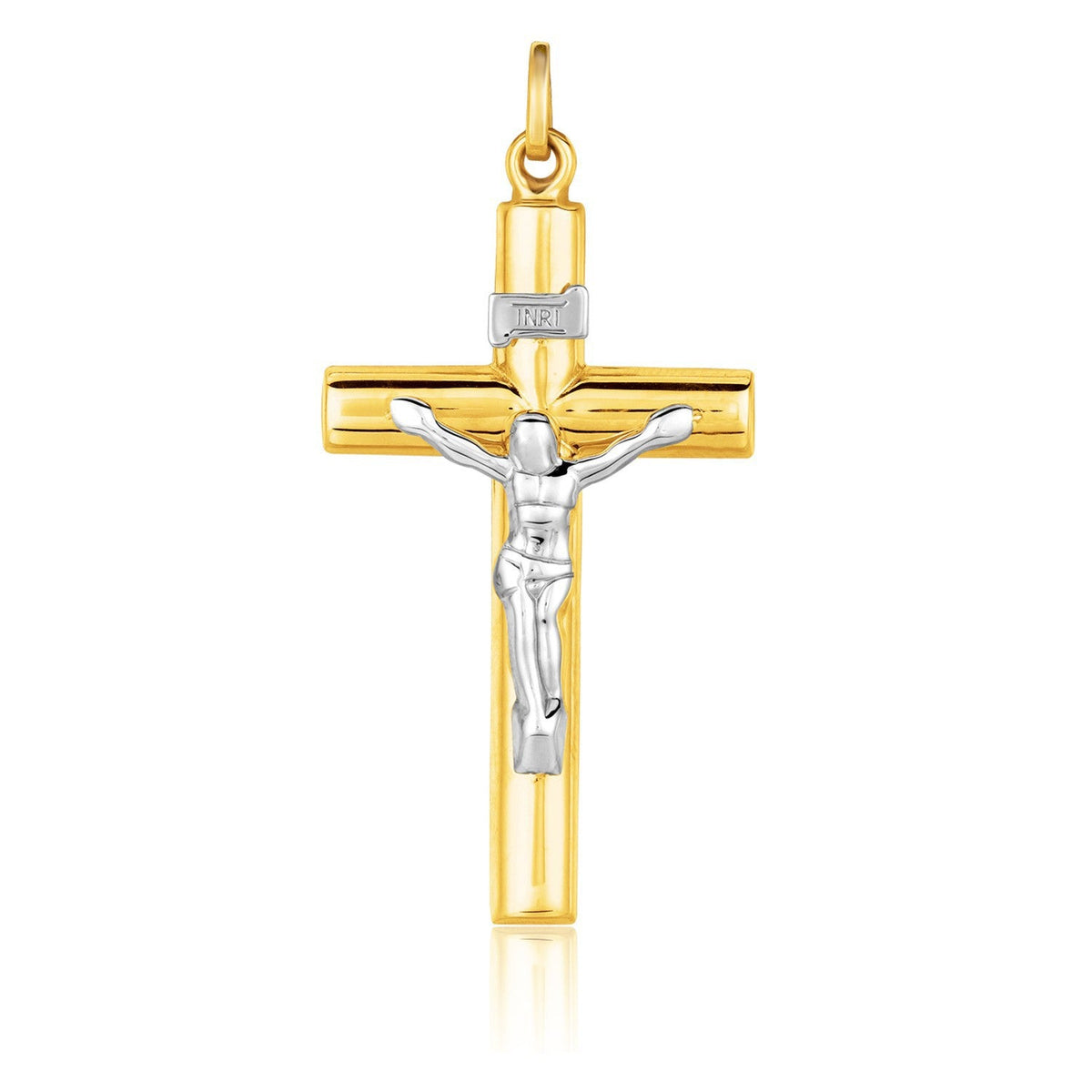 Colgante de cruz de oro de dos tonos de 14k