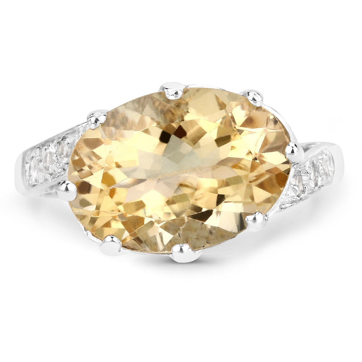 Anillo de plata de ley .925 con citrino genuino de 4.63 quilates y topacio blanco