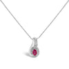 .925 Sterling Silver Red Ruby and Diamond Accent Milgrain Swirl Pendant Necklace - 18