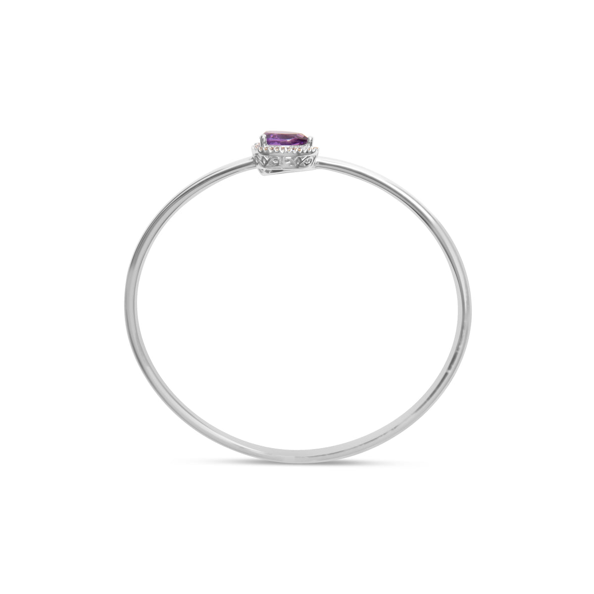 Brazalete de plata de ley .925 con forma de pera de amatista de 8 x 5.5 mm y halo de diamantes (color H-I, claridad SI1-SI2) - Se ajusta hasta 7 pulgadas