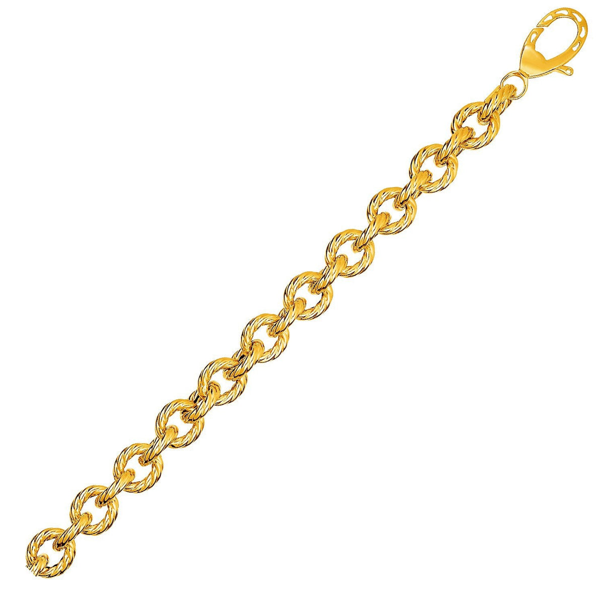 Pulsera de eslabones ovalados texturizados de oro amarillo de 14k