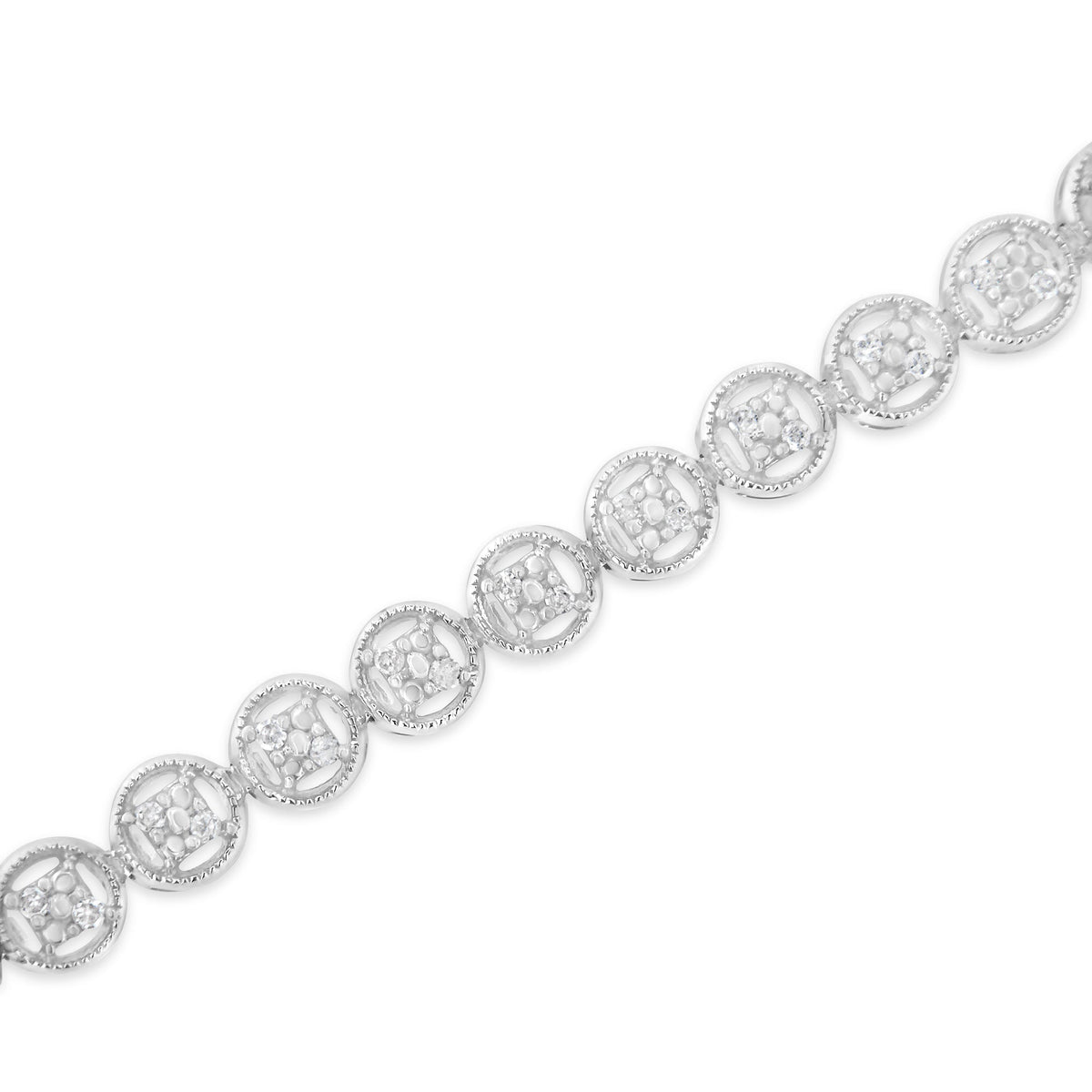 Pulsera de tenis de eslabones circulares abiertos de 7" de oro rosa de 14K sobre plata de ley .925 con diamantes de 1/4 Cttw (Color I-J, Claridad I2-I3)