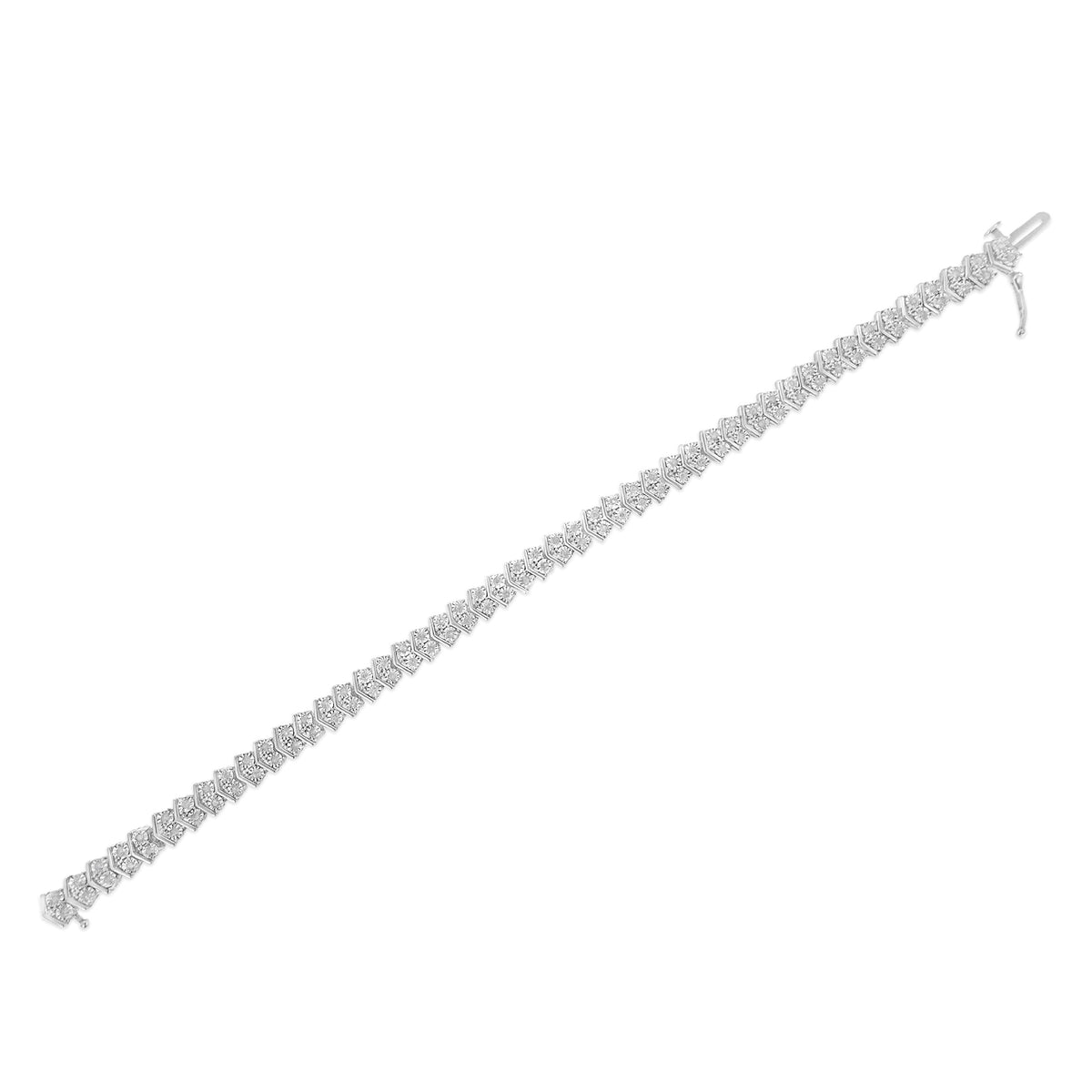 Pulsera de tenis de plata de ley .925 de 1,0 Cttw con diseño de espiga y 2 flechas entrelazadas (color I-J, claridad I3) - 7 pulgadas