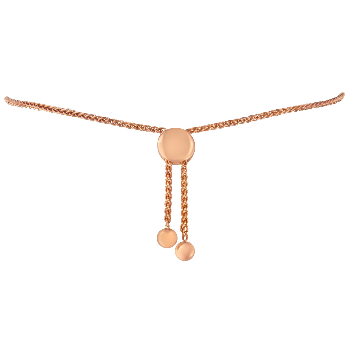 Brazalete de oro rosa de 14 quilates con baño de plata esterlina .925 con detalles de diamante en forma de círculo y corazón, ajustable de 6 a 10 pulgadas (color I-J, claridad I3)