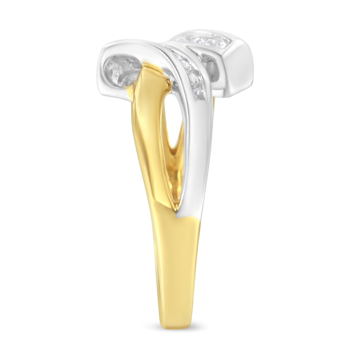 Anillo de desvío con diamantes de 10K bicolores engastados en carril (1/4 quilates en total, color I-J, claridad I2)