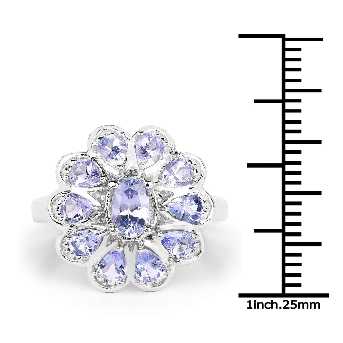 Anillo de plata de ley .925 con tanzanita genuina de 1,84 quilates