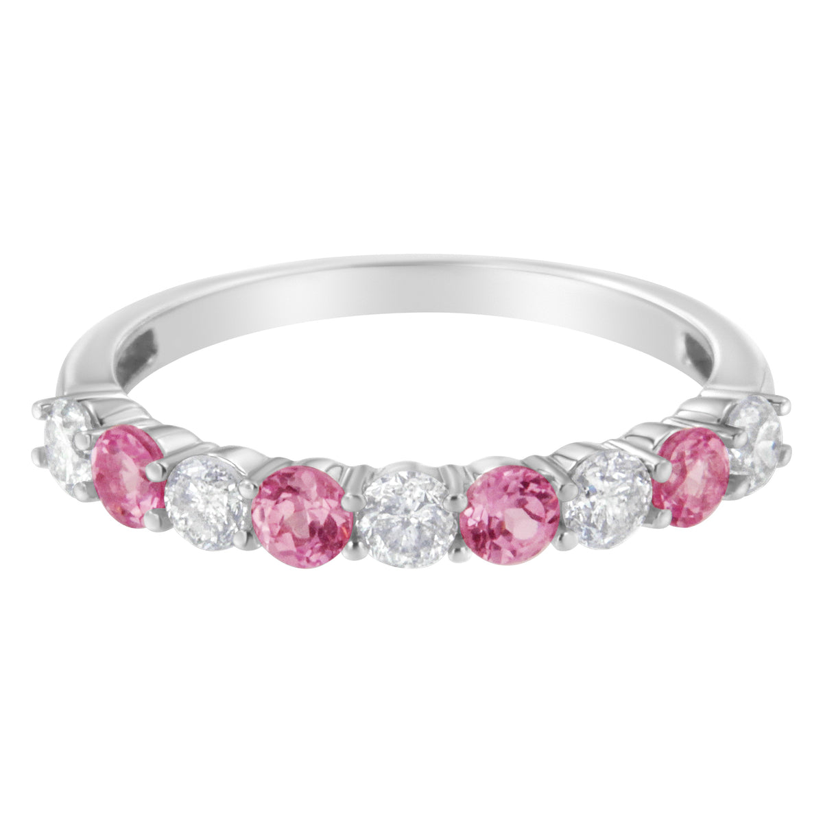 Anillo de oro blanco de 10 qt con diamantes de 0,5 qt y zafiro azul creado de 3 mm (H-I, I1-I2) - Talla 7