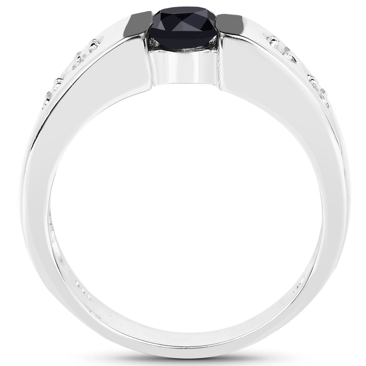 Anillo de Plata de ley .925 con Diamante Negro Genuino de 0.56 Quilates y Diamante Blanco