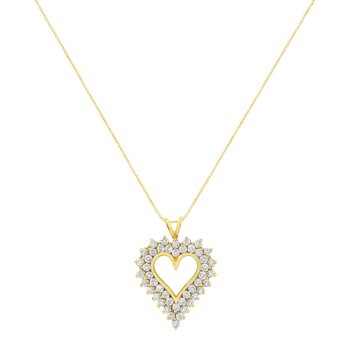 Collar con colgante en forma de corazón de racimo de diamantes redondos de oro amarillo de 14K y plata esterlina .925 de 4 quilates (Color K-L, Claridad I1-I2)