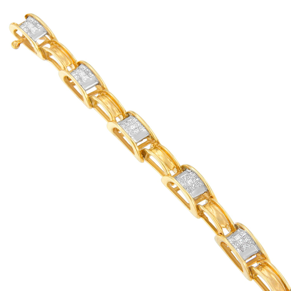 Pulsera de eslabones de cadena con diamantes talla princesa de oro amarillo de 14K (1,00 quilates peso total, color H-I, claridad SI1-SI2)