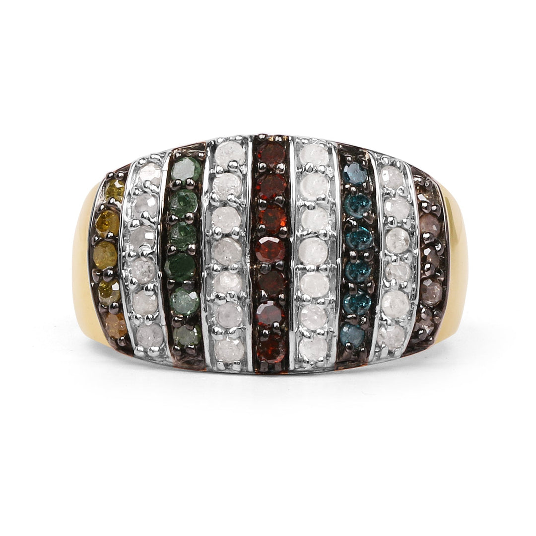Anillo de plata de ley .925 con baño de oro amarillo de 14 quilates y diamantes múltiples genuinos de 0.84 quilates