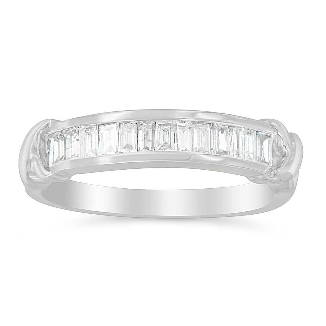 .925 Sterling Silver 1/2 Cttw Baguette Cut Diamond Channel Set X-Station Wedding Ring (H-I Color, I1-I2 Clarity) - Size 6-1/2