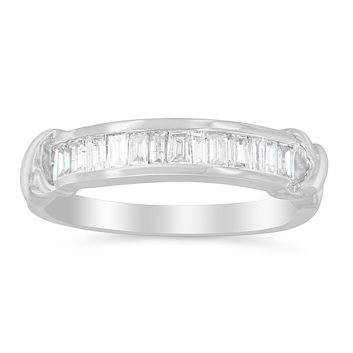Anillo de boda de plata de ley .925 con diamantes talla baguette de 1/2 ct en engaste de canal en forma de X (color H-I, claridad I1-I2) - Talla 6-1/2