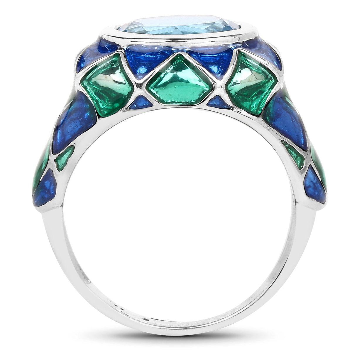 Anillo de plata de ley .925 con topacio azul suizo auténtico de 3,25 quilates