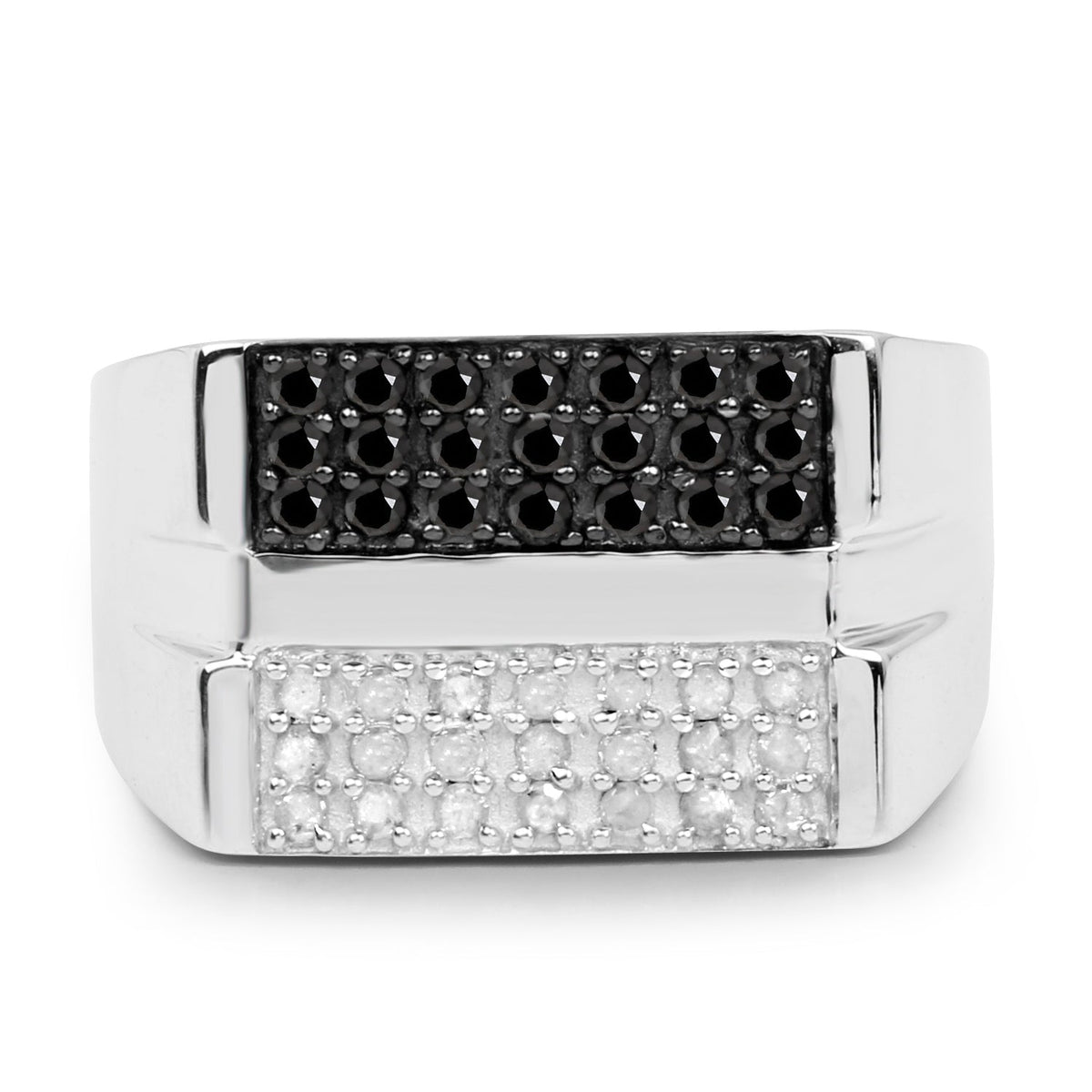 Anillo de plata de ley .925 con diamante negro genuino de 0,64 quilates y diamante blanco